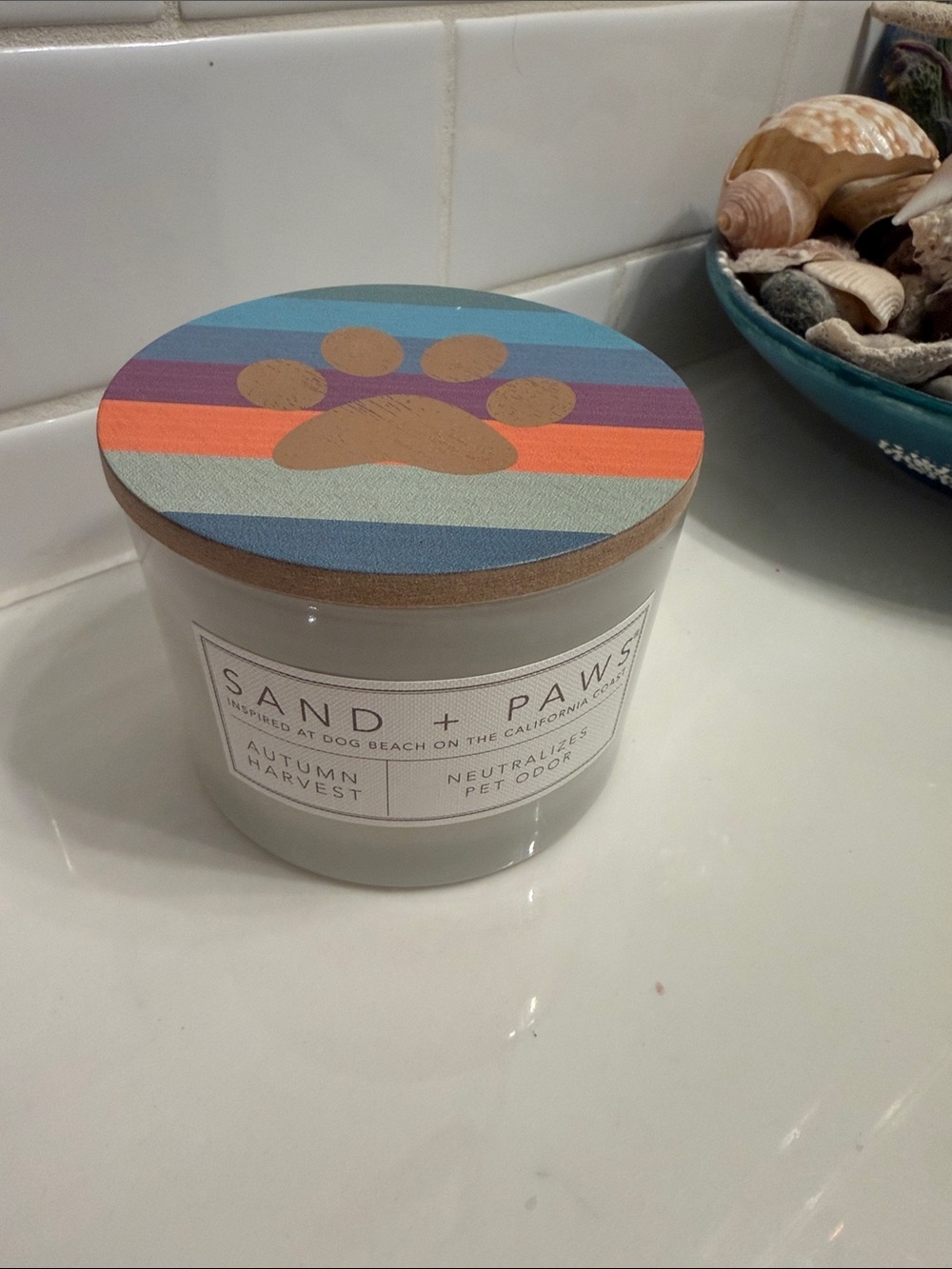 Sand + Paws Autumn Harvest Pet Odor Neutralizing Candle - Blue & Orange Lid